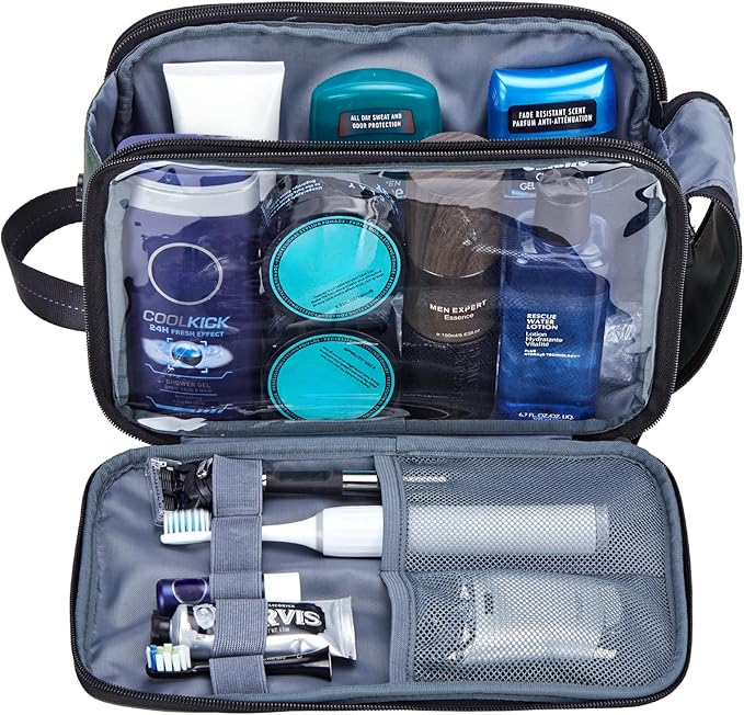 ZEEMO Travel Toiletry Bag for Men, Medium Water-Resistant Double-Sided Full-Open Dopp Kit, Versatile Organizer for Shower and Hygiene Accessories, Bathroom Essentials, Cosmetics, Green