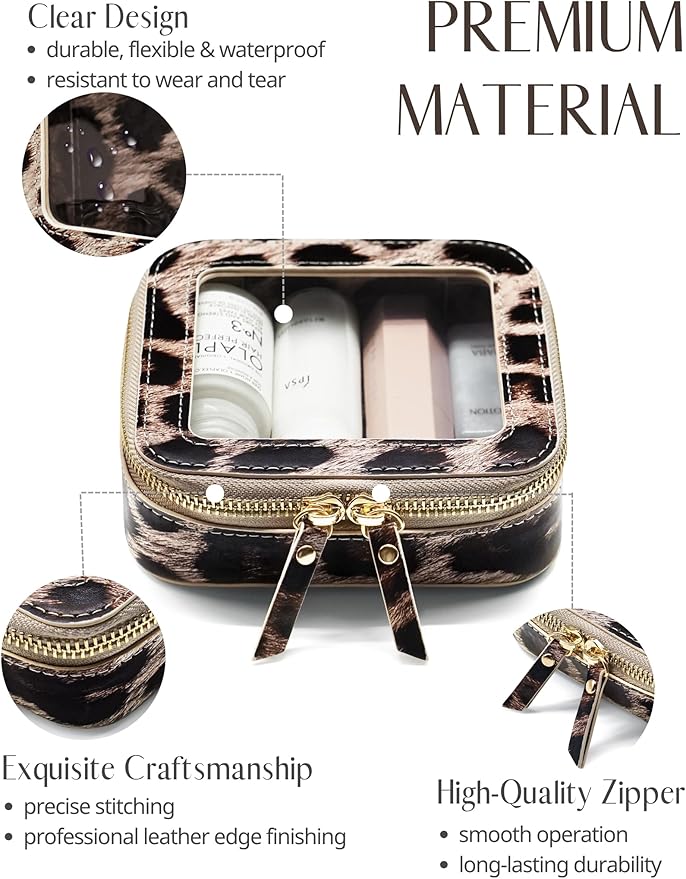 Popvibe Clear Makeup Bag Travel Cosmetic Case Transparent Toiletry Bag with Zipper, Portable Make Up Organizer Traveling Compact Car Bag for Essentials