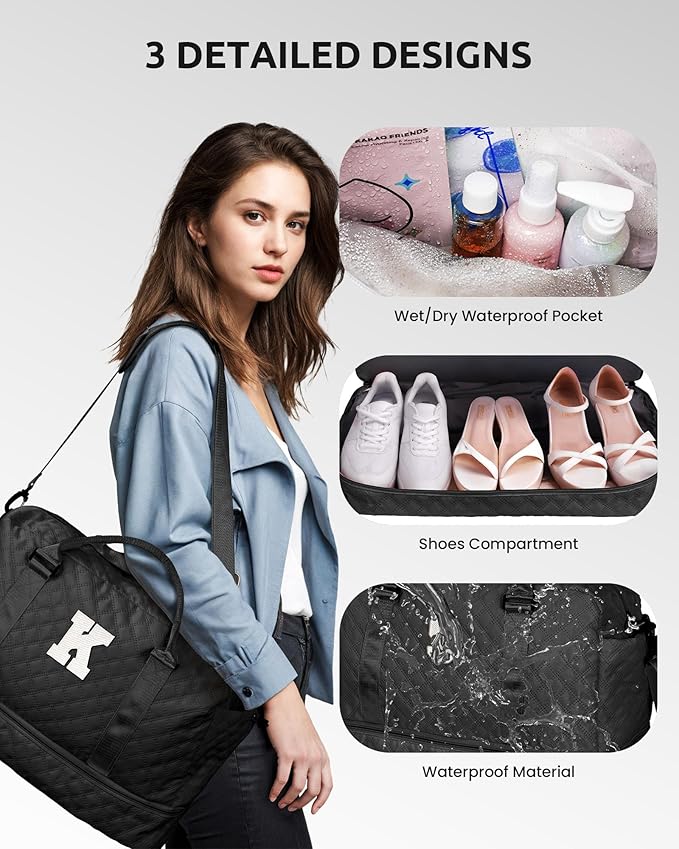 Birthday Gifts for Women - Initial Duffle Bag with Shoe Compartment, Personalized Weekender Bag, Monogram Overnight Bag, Letter Travel Bag with Makeup Bag, Friend Wife Birthday Gift (Letter C)
