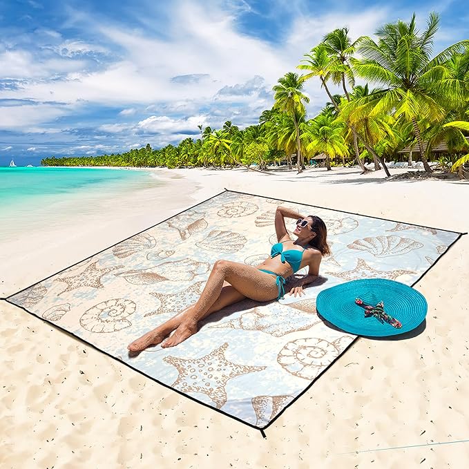 HIHOHO Beach Blanket Waterproof Sandproof Extra Large Beach Mat 79" X 83"/120"x108" for 1-8 Adults Quick Drying Durable Outdoor Picnic Mat for Beach Travel Camping Hiking