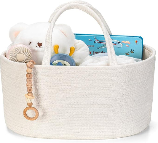 Diaper Caddy Organizer, Empty Gift Basket for Newborn Essentials, Baby Storage Basket, Stylish Gift Bag for Baby Shower, Boys and Girls – Large, Off White