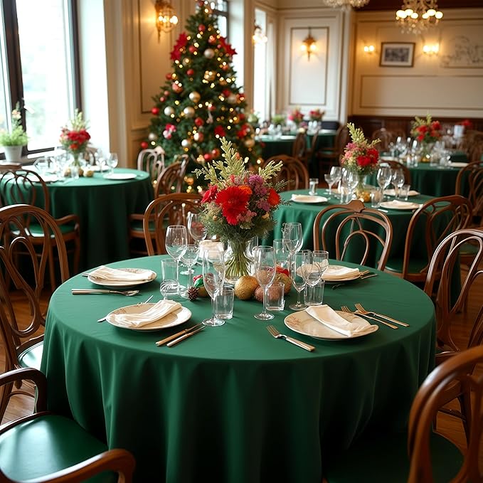 sancua Round Tablecloth 132 Inch Diameter, 6 Pack Hunter Green, Circle Polyester Fabric Table Cloth for Christmas Party Reception Banquet Birthday, Washable Formal Table Cover(Fit 54-96 Inch Tables)