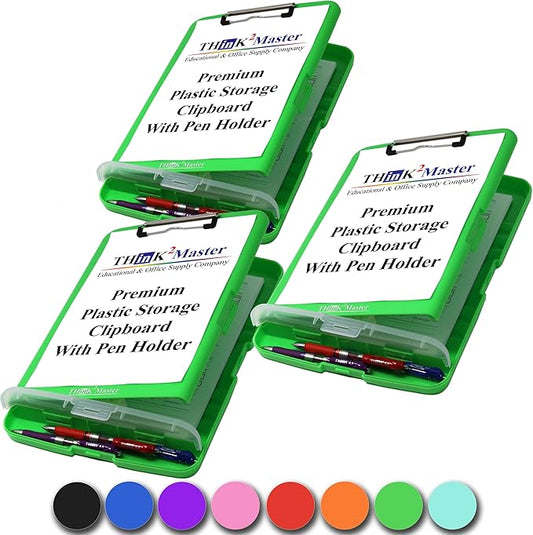 Think2Master [3 Pack] Green Plastic Storage Clipboard with Pencil Holder. | 25% Heavier & 25% Sturdier| Heavy Duty. Nursing, Teacher & Classroom Must Have.