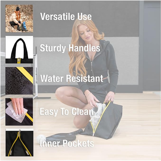 Water Resistant Travel Shoe Bags with Two Inner Pockets - Shoe Carrier Storage Cube Pouch with Zipper & Handle - Portable Shoe Bag for Gym, Traveling, Dance, Cross Country, Track & Field - Black