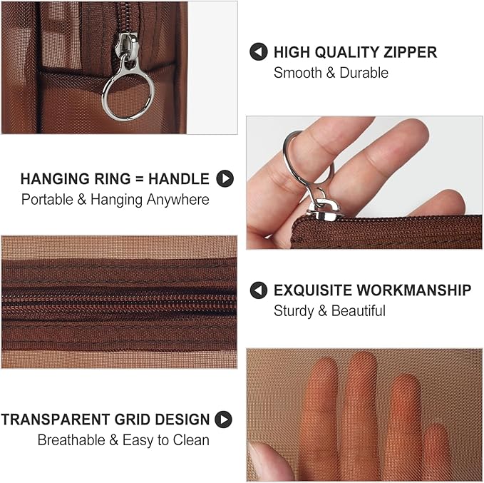 Aosbos 3-Pack Mesh Cosmetic Bag Set - Travel/On-The-Go Makeup Storage, Zipper Closure Small Pouch