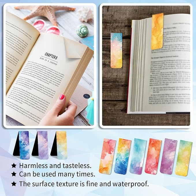 96 Pieces Magnetic Bookmarks Magnet Page Markers - Book Marks for Reading Women & Men with Storage Boxes - Cute Magnet Bookmark Clips for Reading Pleasure（Watercolor）