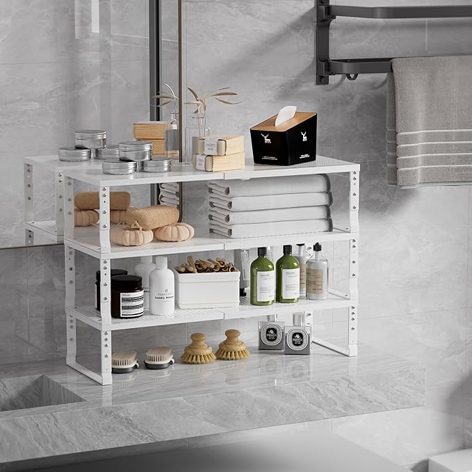 Zilvando Expandable Spice Rack & Kitchen Cabinet Organizer - Stackable, Adjustable Shelves for Cabinets, Countertops, Cupboards & Pantries(2 Packs/Large/White)