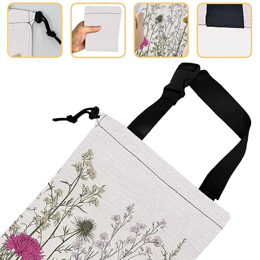 Wild Herb Flower Car Garbage Bag,Vintage Botanical Flowers Small Car Trash Bag Hanging Back of Seat,Drawstring Car Trash Bag with Adjustable Buckle,Car Accessories for Camping Travelling
