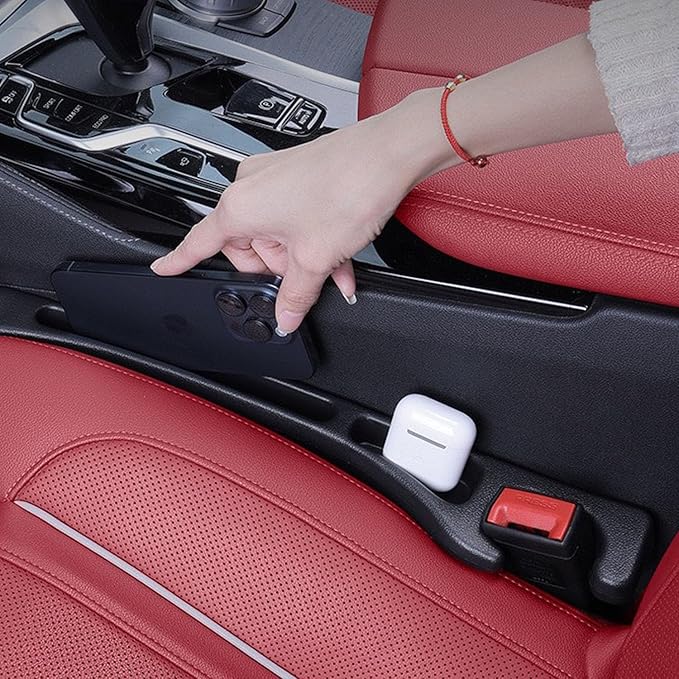 GAWOND 2Pcs Car Seat Gap Filler Organizer, Soft Foam Seat Side Gap Filler with Storage Avoids Things Falling, Universal Fit Car SUV Truck Fill The Gap Between Seat and Console