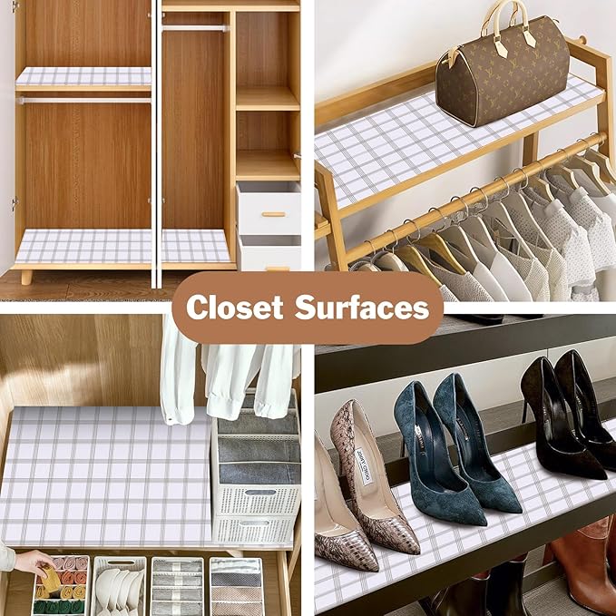 Shelf Liners for Kitchen Cabinets 12in x 10FT, Non-Adhesive Drawer Liner White Square Thickened Shelf Liner Non-Slip Easy to Clean for Tool Box Refrigerator with Knife and Tape Measure