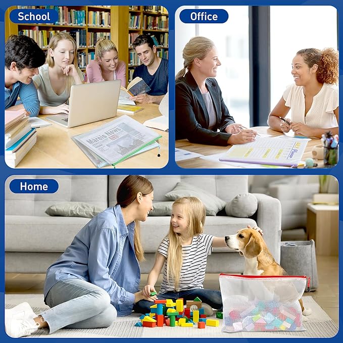 24pcs Clear Zipper Pouches, A4 Zipper Bag, 12 Colors Letter Size Organizer Bags, Toy Bags for Storage, Mesh Bags for Classroom, Home Organization, Teacher Supplies