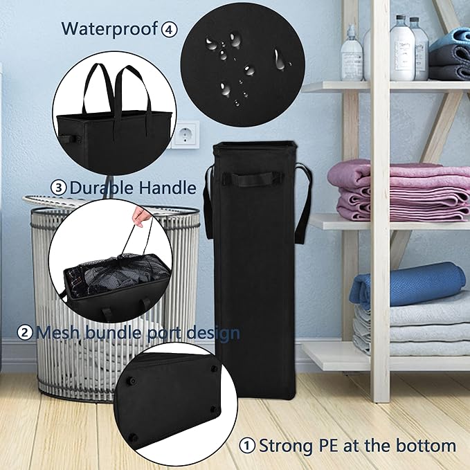 Odonata Slim Laundry Hamper, Collapsible Laundry Basket with Handles, Thin Dirty Clothes Basket, Narrow Laundry Bag, Foldable Dirty Hamper, 45L (Black)