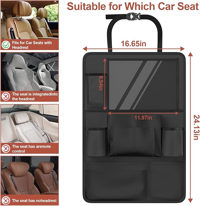 Backseat Car Organizer with Touch Screen, 2 PACK Car Organizer Kick Mats Back Seat Protector with 10pcs Storage Pockets, Car Seat Back Organizers Storage for Kids Road Trip Essentials