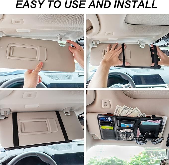Keedolla Blue Car Sun Visor Organizer, Auto Car Sun Visor Gift Card Holder Storage Organizer Travel Document Holder with Zipper Pocket for Sedan, Trucks, SUV