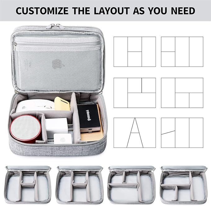 Lanola Travel Cable Organizer Bag, Electronic Accessories Case Portable Double Layer Cable Storage Bag for Cord, Phone, Charger, Flash Drive, Phone, SD Card, Personal Items - (Grey)