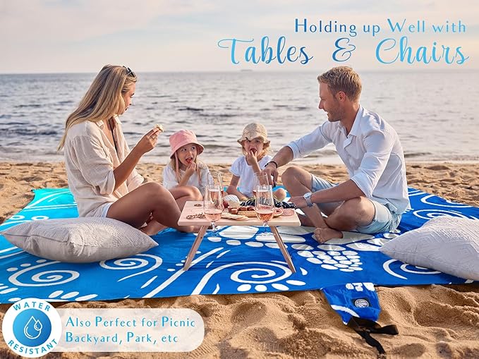 WEKAPO Beach Blanket Waterproof Sandproof Oversized Extra Large Sand Free Beach Mat with Stakes, Storage Bag - Essentials for Outdoor Beach, Picnic (Gradient Blue Sea Turtle, 11 X 9 FT (1~10 Person))