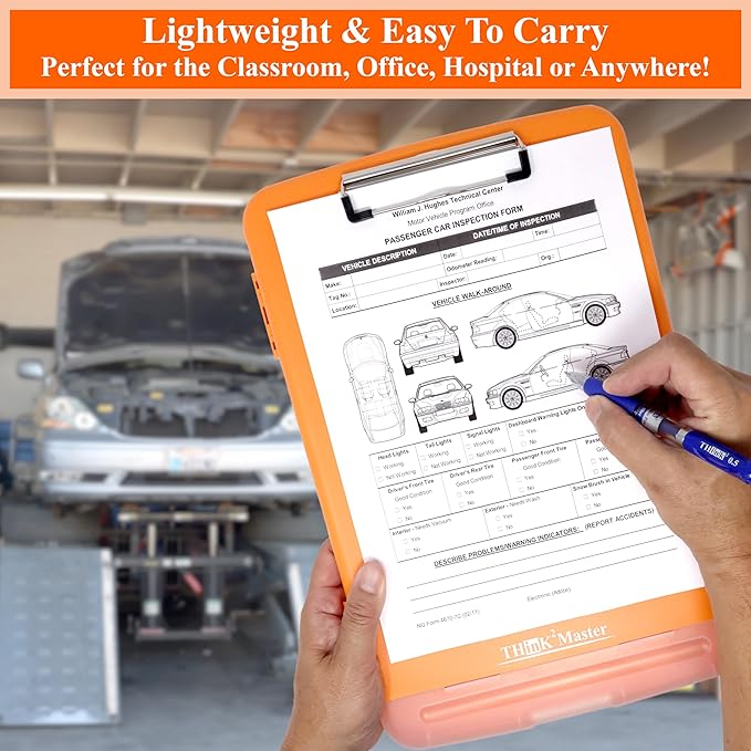 Think2Master Orange Plastic Storage Clipboard with Pencil Holder. | 25% Heavier & 25% Sturdier| Heavy Duty. Must Have for Nurses, Teachers & Classrooms.
