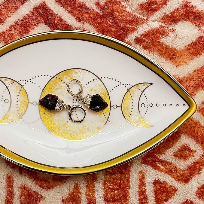 Exquisite Small Ceramic Jewelry Tray - Trinket Dish Evil Eye Decor, Gold Plate Ring Holder, Modern Boho Home Essentials, Perfume Organizer, Witchy, Aesthetic Room Decor (Moon)