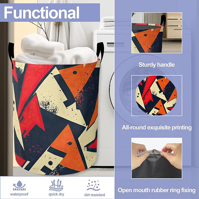 Boho African Aztec Laundry Basket-Large Foldable Hamper Holder Portable Tall Collapsible Laundry Hamper Storage Basket Bin with Handles, Canvas & Waterproof lining for Household Items