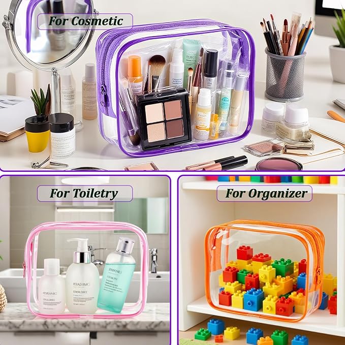 6 Pieces Clear Makeup Bags Bulk, TSA Approved Toiletry Bag PVC Clear Cosmetic Toiletries Pouch with Zipper, Waterproof Vinyl Plastic Organizer Case for Women Carry-on Travel Essentials
