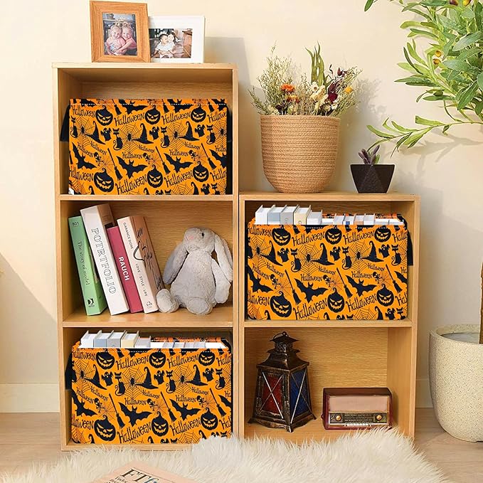 Halloween Storage Basket Pumpkin Ghost Gift Basket for Kids Foldable Toy Box Waterproof Organizer Bin Laundry Nursery Hamper for Home Office Dorm Closet Shelf