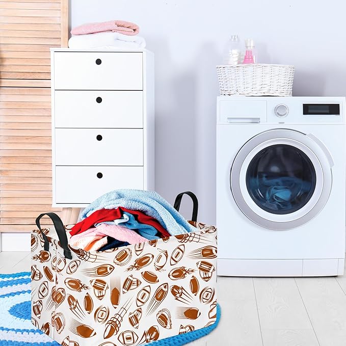 Rec Football Print Box Hamper Storage Basket Collapsible Organizer Bin Gift Shelf Baskets for Home and Kitchen Storage