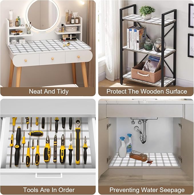 OcePor Non-Adhesive Drawer and Shelf Liner 24IN x 30FT，Non Slip Cabinet and Cupboard Liner, Kitchen Cabinet Liners for Shelves, Waterproof Drawer Shelf Liners for Cabinets/Bathroom Cupboard, Stripe