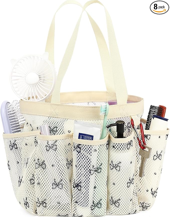 Fammart Mesh Shower Caddy Portable for College Dorm Room Essentials, 8-Pocket Large Shower Basket Tote Bag with 2 Handles for Toiletry, Bathroom, Beach, Camp, Gym