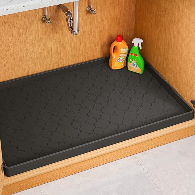 Jin&Bao Waterproof Under Sink Mat 25" x 22", Thick Silicone Mat Cabinet Protector for Kitchen and Bathroom, Shelf Liner, Home Organizer and Storage, Multipurpose Tray for Gadgets and Essentials