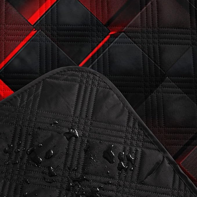 Outdoor Picnic Blanket Portable Ultrasonic Waterproof Picnic Black Red Stereoscopic Square Printed Camping Beach Mat for Sand and Wet Grass Hiking (Black Red Square S