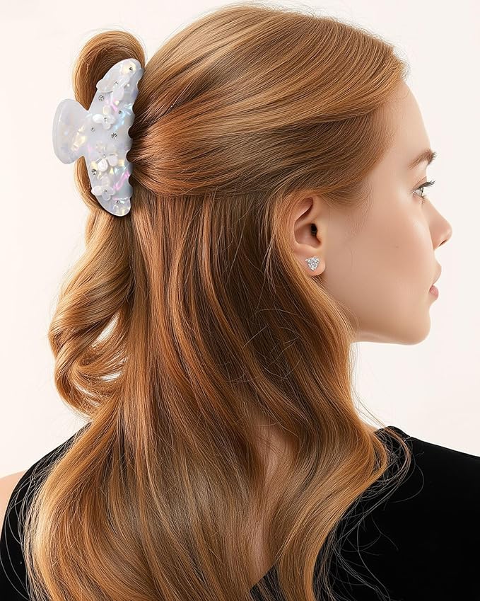 3PCS Acrylic Flower Hair Claw Clips - 2 Styles Durable Medium Small Claw Clips for Women, Strong Hold Cute Non Slip Stylish Accessories Decroation Buns for Thick Thin Hair (White)