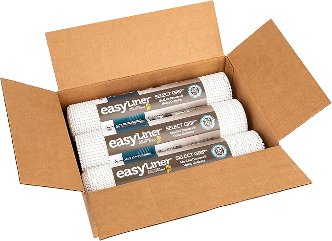 EasyLiner Select Grip Shelf Liner - Easy to Install & Cut to Fit - Non Slip, Non Adhesive, Drawer Shelf & Cabinet Liner for Kitchen, Bathroom, Pantry Cupboards - 12in. x 10ft. - White - 6 Rolls