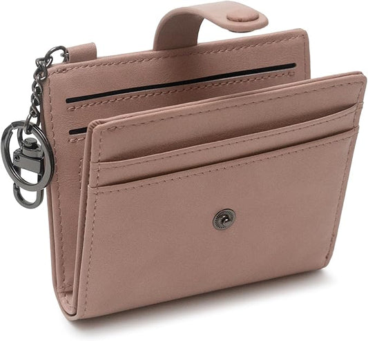 Alldaily Slim Keychain Wallet for Women, RFID Blocking Small Bifold Travel Credit Card Holder (Dark Pink)