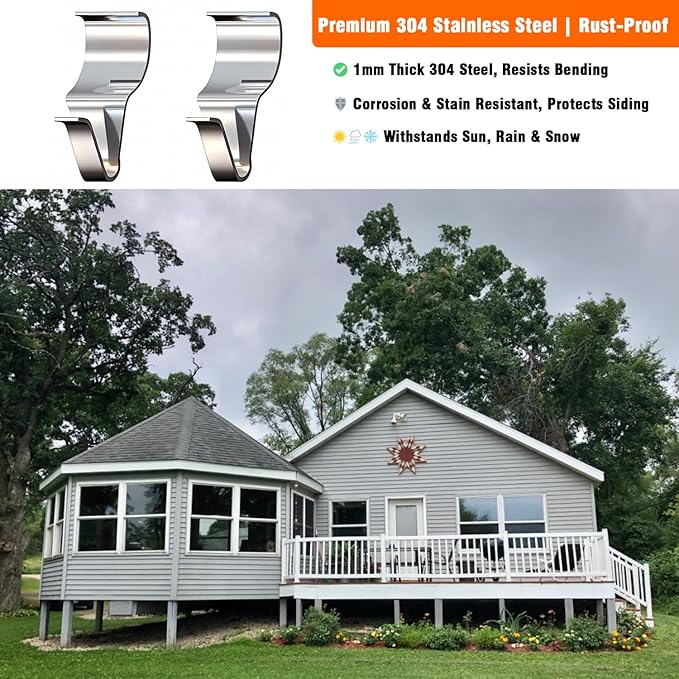 14 Pcs Vinyl Siding Hooks, Stainless Steel No-Hole Hangers for Hanging Wreaths & Outdoor Decor, Low Profile Siding Clips, Easy Installation, No Tools Needed (14, Black)