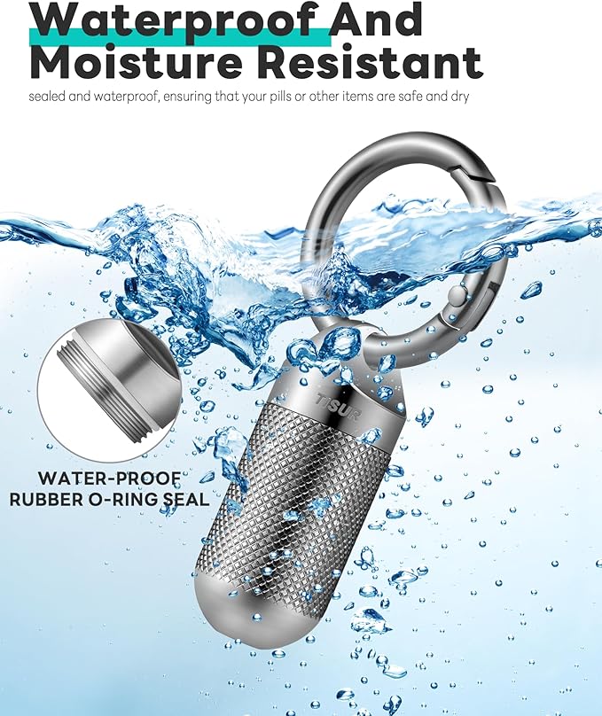 TISUR Titanium Keychain Pill Holder Small Metal Pill Case, Pill Organizer Portable Waterproof Pill Container, Travel Pill Bottle Box for Purse (Small-0.51inch)