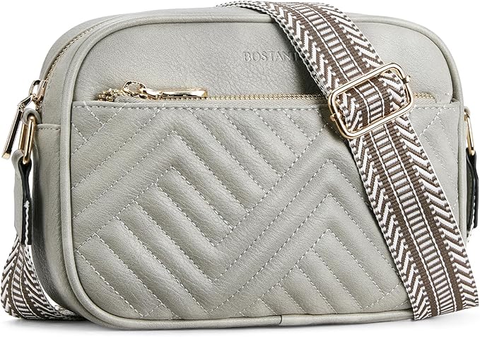 BOSTANTEN Quilted Crossbody Bags for Women Vegan Leather Purses Small Shoulder Handbags with Wide Strap