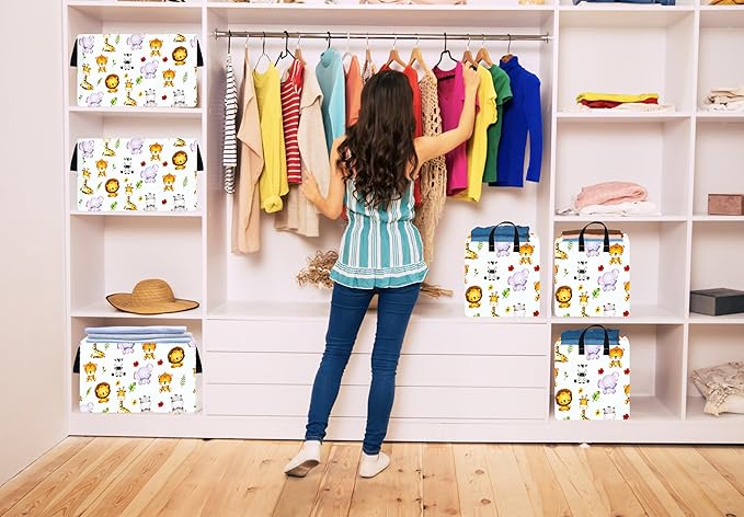 KUNRO Rectang Animals Storage Basket Gift Shelf Basket Storage Bin, Nursery Basket Organizer Box for With Handles for Room Deco