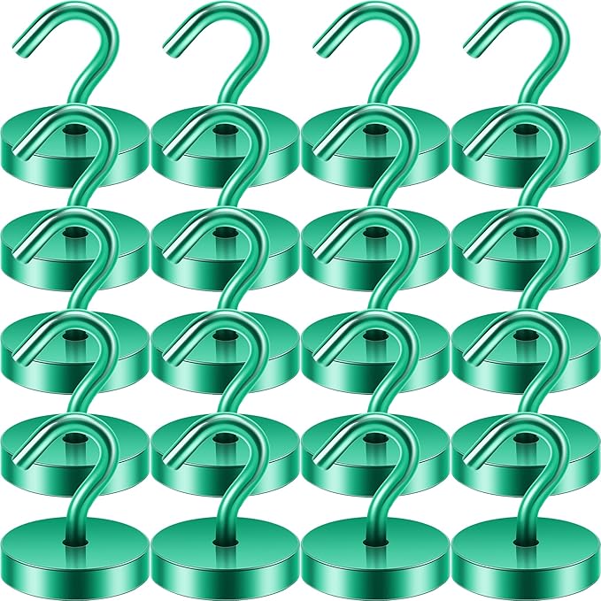 Neosmuk Magnetic Hooks, Cruise Ship Essentials, 120lb+ Heavy Duty Magnetic Hooks for Cruise Cabins, Refrigerator, Grill, Hanging, and Travel | Extra Strong Must-Haves Magnet Hook,Green,Pack of 20