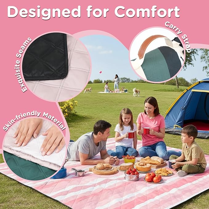 Waterproof Picnic Blanket Outdoor Camping Beach Mat Extra Large Foldable Car Essential Roadtrip Gadget RV Accessories Glamping Tent Gear Must-Haves Hiking Stuff Backpacking Necessities Gift