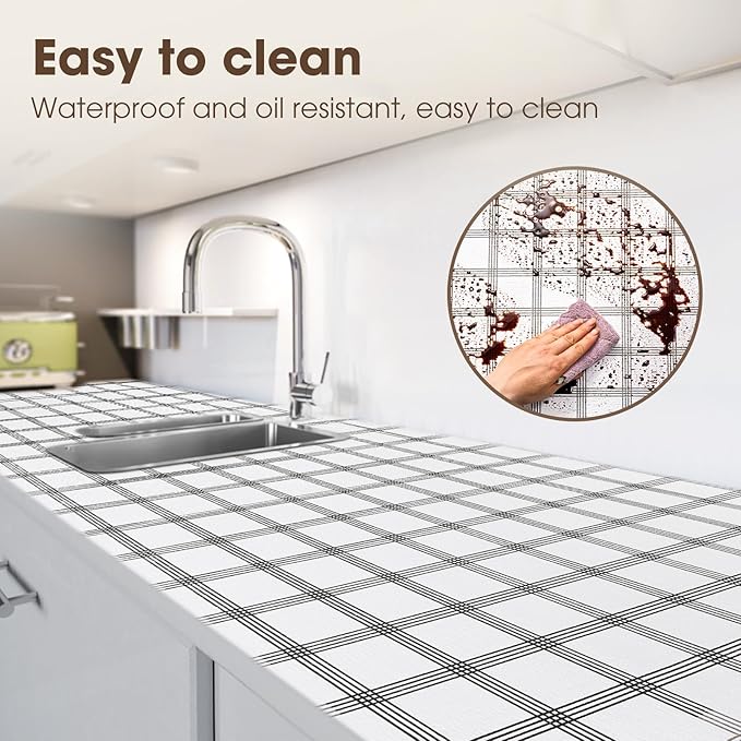 Drawer and Shelf Liner, Non-Slip Kitchen Cabinet Liners Non-Adhesive Thick Strong Grip Waterproof Washable Mats Protect Dresser Shelves Cupboard Bathroom Cabinets, White Stripes, 20 in X 30 FT