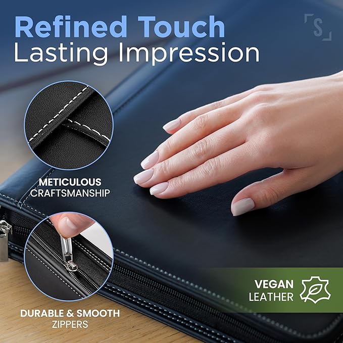 STYLIO Tan Zipper Padfolio Portfolio Binder w/Carrying Handle | Organizer for Documents, iPad, Tablet, Notebook | Business Leather Binder for Men Women (No 3-Ring Binder)