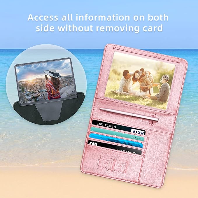 WALNEW Passport Holder for Travel, RFID Passport Cover Wallet for Women Men, PU Leather Passport Book Card Holder Case with Pen (Upgraded, Upgraded-Rosegold)