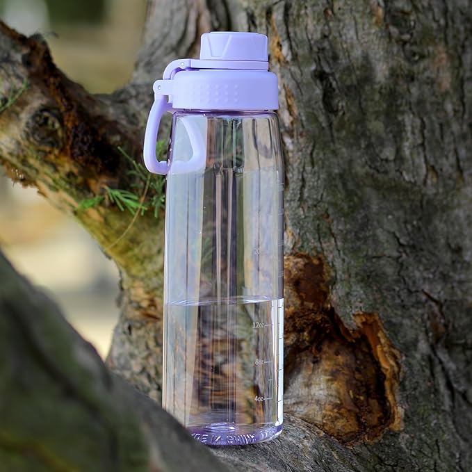 Water Bottle 32oz, clear water bottle with Spout Lid and Carry Handle, Reusable, Tritan, BPA Free, Hiking Water Bottle Suitable for Travel, Outdoors, Gym, Travel, Home, School (Light purple)