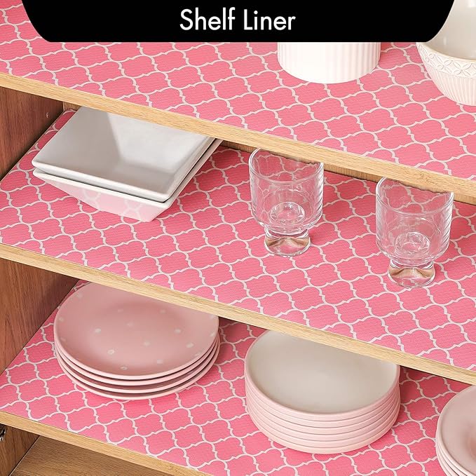 Cooyes Shelf Liner, Non Adhesive Drawer and Cabinet Liner, EVA Washable Oil-Proof Shelf Paper for Kitchen Cabinets, Refrigerator, Storage, Desks with Modern Pattern