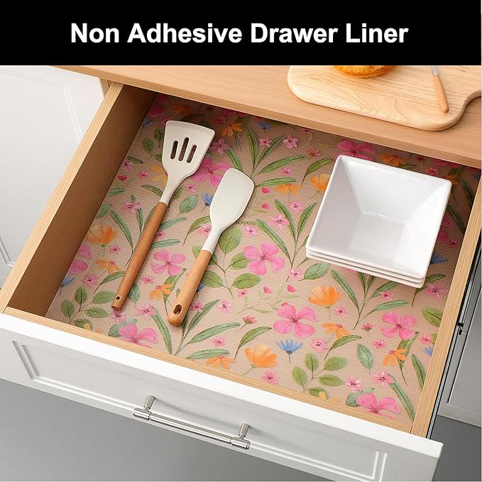 Cooyes Shelf Liner – Premium Non-Adhesive Cabinet & Drawer Liner for Kitchen – Waterproof Shelf Paper with Modern Pattern – Durable EVA Cabinet Mat – Easy to Cut （23.6" W x 360" L）