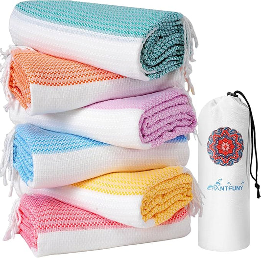 6 Packs Turkish Beach Towels Oversized Swim Towel Set Bulk Quick Dry Bath Pool Sand-Free Extra Large XL Big Blanket Adult Travel Essentials Cruise Accessories Must-Have Clearance Vacation Stuff