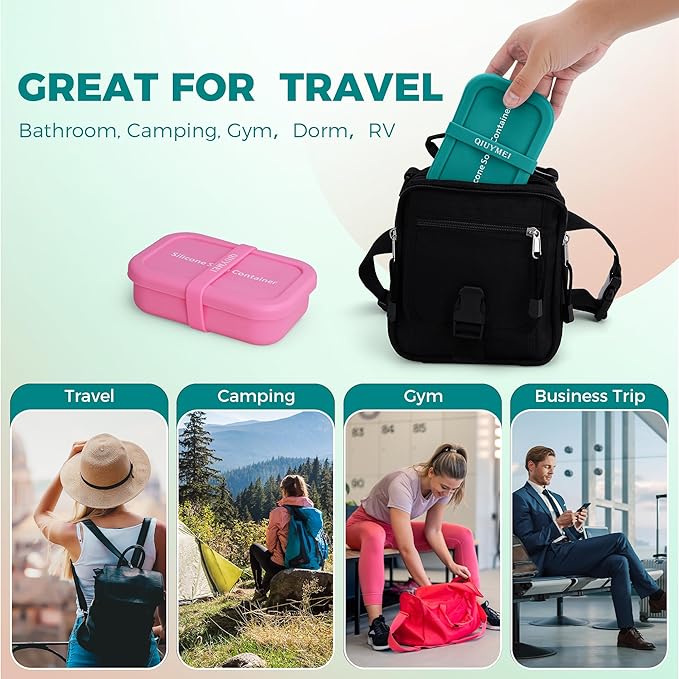 Silicone Travel Soap Container，Enhanced Leak-Proof Travel Soap Case with Draining Layer，Portable Bar Soap Holder, Soap Box with Soap Bag, Soap Dishes for Bathroom/Camping/Gym (Green)