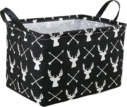 KUNRO Rectang Black Storage Basket Gift Shelf Basket Storage Bin, Nursery Basket Organizer Box for With Handles for Room Deco (Deer)