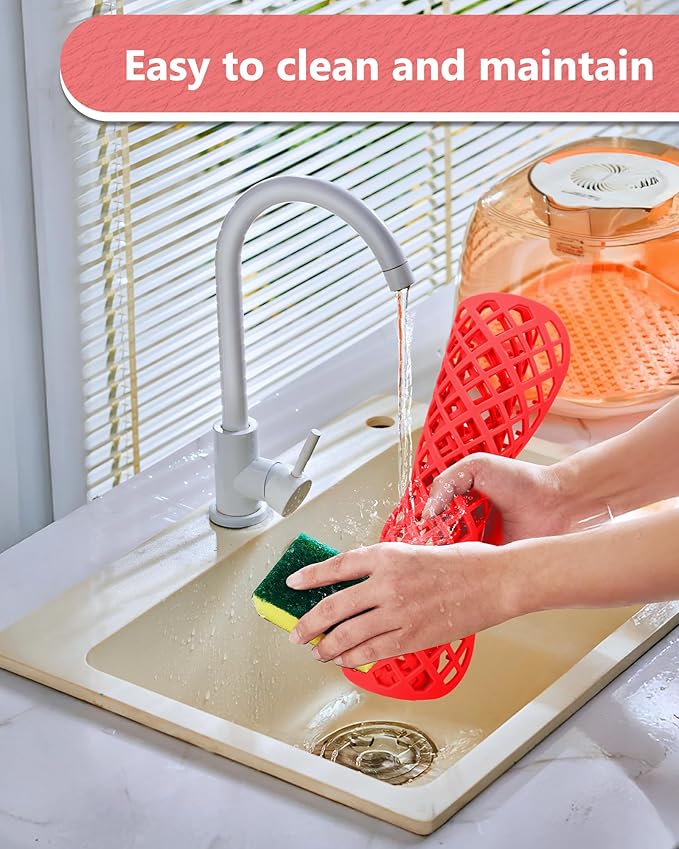 2 Pack Silicone Sink Protector for Kitchen Sink, Lozenge Pattern 13 x 11 inches Sink Grid Mat Silicone Protectors, Center Drain, Red