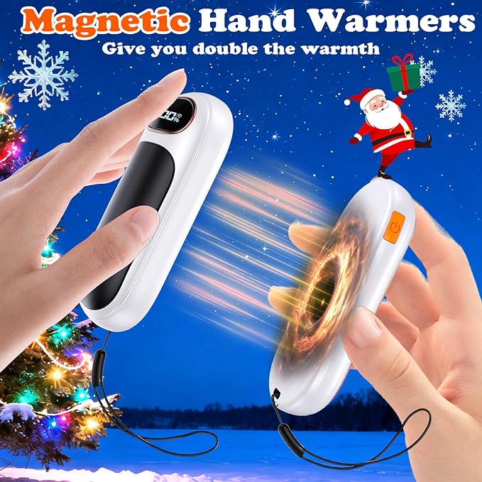 Rechargeable Hand Warmer 2 Pack, LED Display & 4 Levels, Ultrathin Electric Hand Warmers Portable USB Pocket Heater Fits Gloves for Hunting Essentials, Camping, Raynauds, Gifts for Christmas